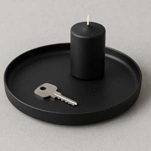 Matte Black Metal Decorative Tray Small Round Stainless Steel Storage Plate Candle Holder Key Catchall Organizer Minimalist