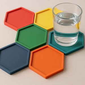 Hexagonal Silicone Coasters Geometric Rubber Drink Cup Mat Modern Table Protector Tray Colorful Aesthetic Desk Organizer