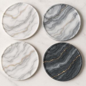 Luxury Marble Pattern Silicone Coasters Round Rubber Drink Mat Non Slip Heat Resistant Table Protector Vanity Coaster
