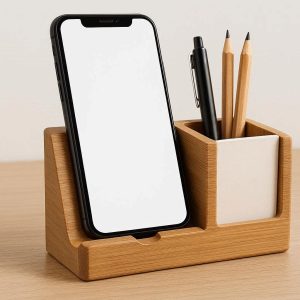 24 Wooden Desktop Phone Stand Natural Bamboo Cellphone Cradle Holder Minimalist Office Desk Stationery Storage Stand Brown