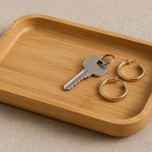 Natural Bamboo Decorative Tray Small Wooden Serving Plate Catchall Trinket Tray Organizer For Keys Jewelry Ottoman